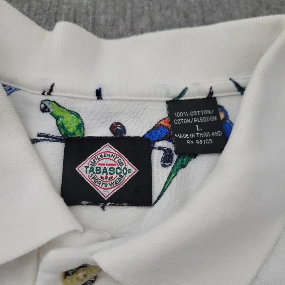 Vintage 90s Genuine Tabasco Hot Sauce Sportwear Polo Shirt Mens L Parrots Golf - Picture 5 of 11